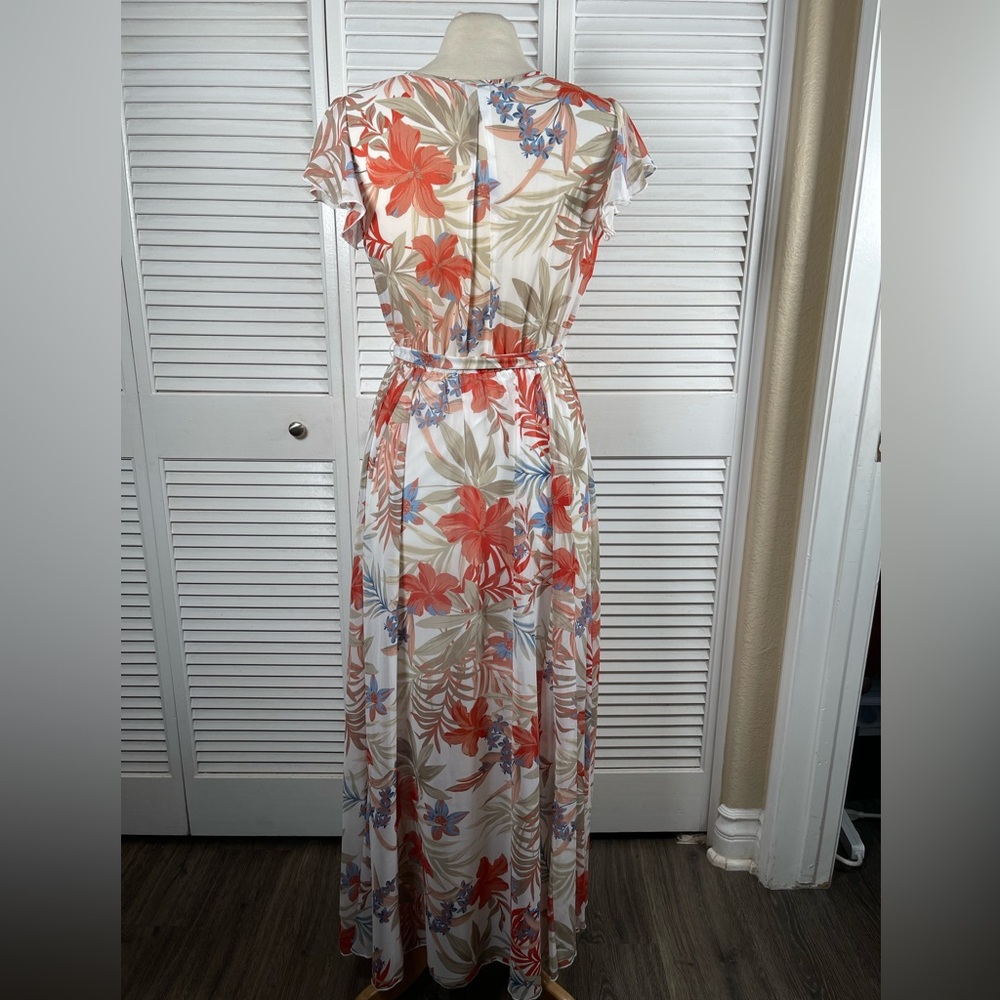 Kate and Lily Floral Maxi Dress Size 6 White Red Tropical Sheer Top - Picture 10 of 15